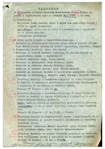 4. redovna sjednica Odjela za jezike i književnosti 1975.-1976.