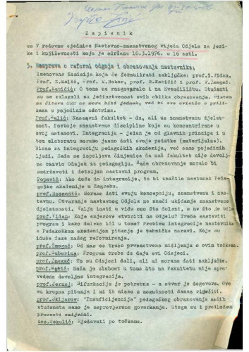5. redovna sjednica Odjela za jezike i književnosti 1975.-1976.
