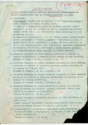 8. redovna sjednica Odjela za jezike i književnosti 1975.-1976.