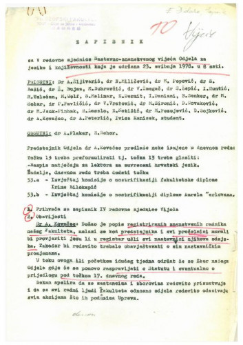 5. redovna sjednica Odjela za jezike i književnosti 1977.-1978.