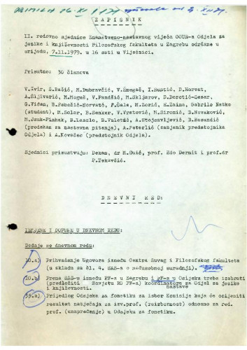 2. redovna sjednica Odjela za jezike i književnosti 1979.-1980.