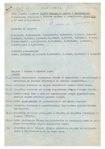 8. redovna sjednica Odjela za jezike i književnosti 1978.-1979.