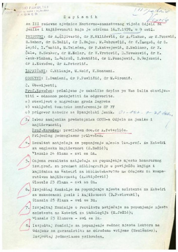 3. redovna sjednica Odjela za jezike i književnosti 1977.-1978.