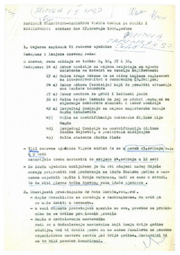 7. redovna sjednica Odjela za jezike i književnosti 1979.-1980.