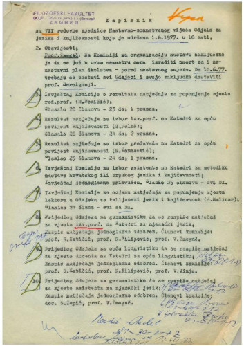 7. redovna sjednica Odjela za jezike i književnosti 1976.-1977.