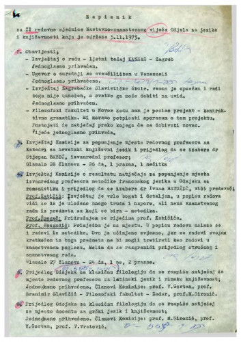 2. redovna sjednica Odjela za jezike i književnosti 1975.-1976.