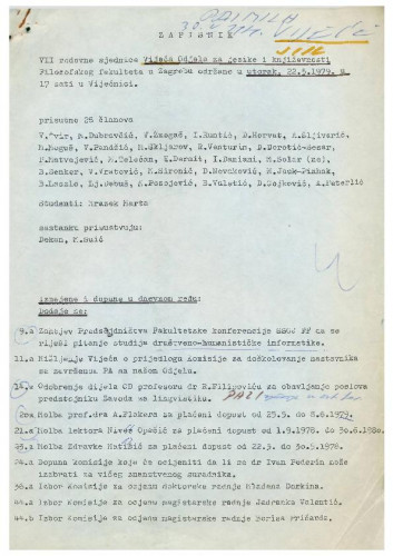 7. redovna sjednica Odjela za jezike i književnosti 1978.-1979.