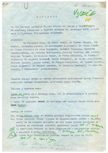 3. redovna sjednica Odjela za jezike i književnosti 1978.-1979.