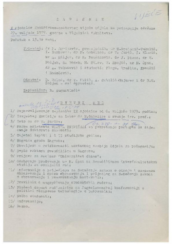 10. redovna sjednica Odjela za pedagogiju 1978.-1979.
