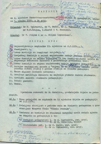 10. redovna sjednica Odjela za pedagogiju 1975.-1976.