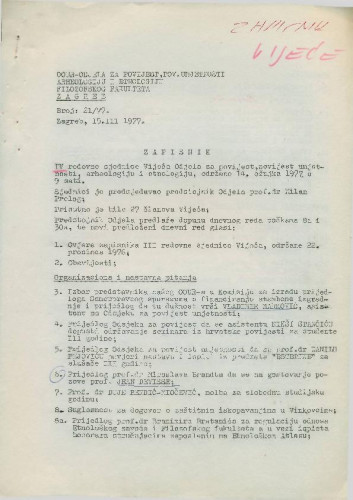 4. redovna sjednica Odjela za povijest 1976.-1977.