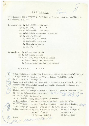 2. redovna sjednica Odjela za pedagogiju 1978.-1979.