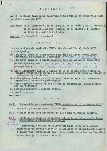 9. redovna sjednica Odjela za pedagogiju 1975.-1976.