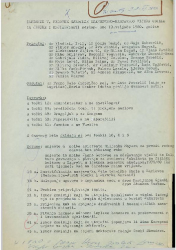 5. redovna sjednica Odjela za jezike i književnosti 1979.-1980.