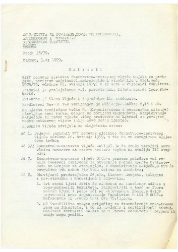 8. redovna sjednica Odjela za povijest 1978.-1979.