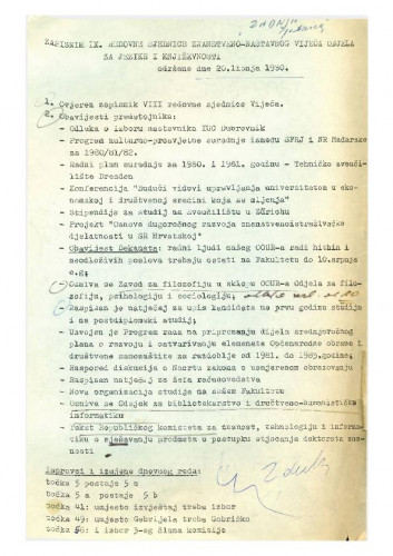 9. redovna sjednica Odjela za jezike i književnosti 1979.-1980.